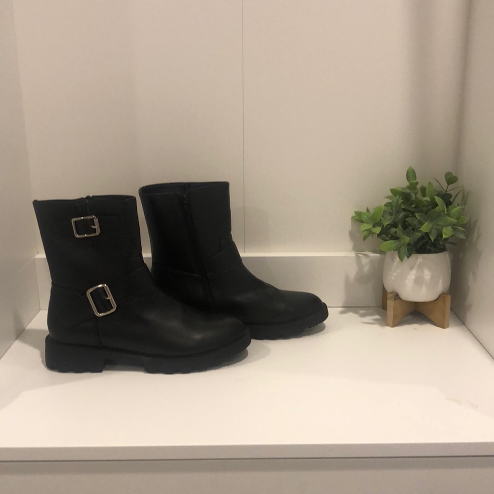JustFab Demi Buckle Black Boots Size 8.5